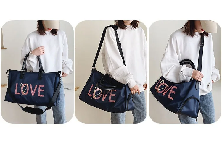 Love Print Waterproof Large Capacity Oxford Travel Bag Unisex Zipper Fitness Gym Handbag Shoulder Messenger Bag Duffle Luggage