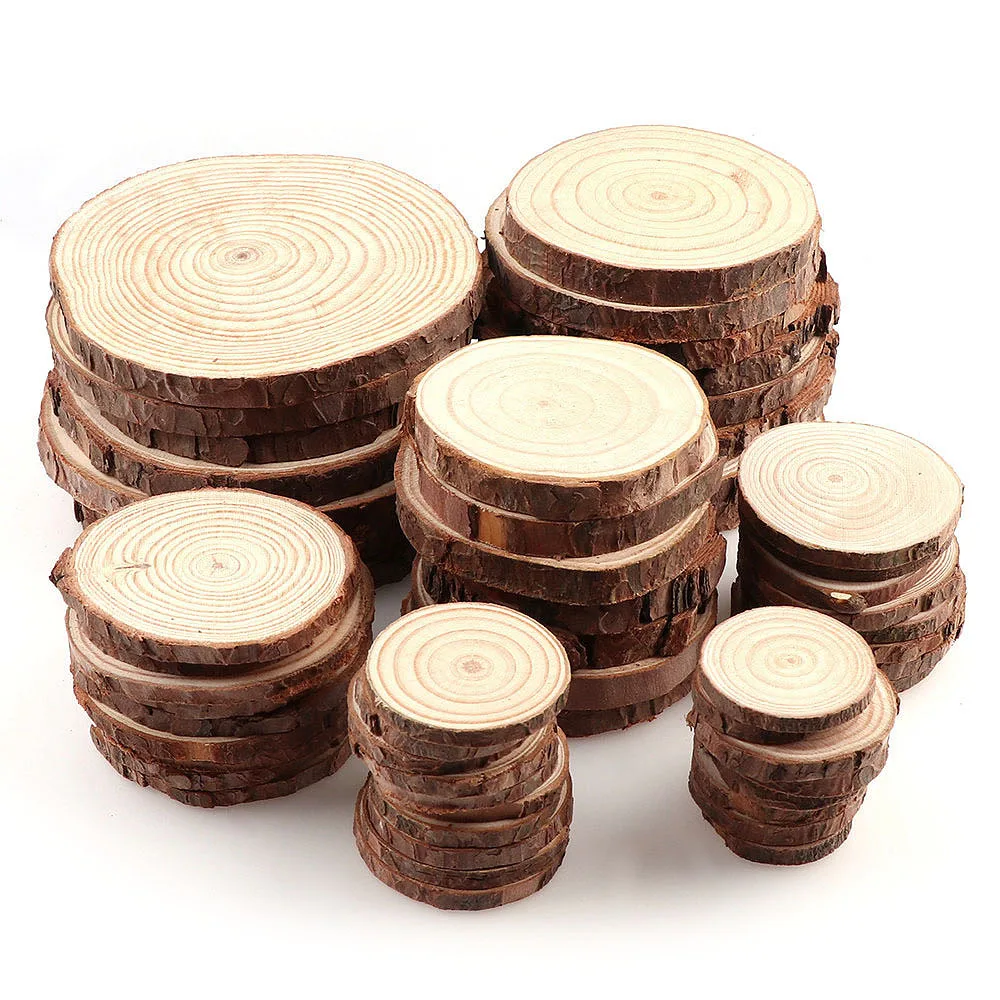 

3-12 Cm Thick 1 Pack of Natural Pine Wood Chips Unfinished Wood Circle Disc with Bark DIY Crafts Wedding Party Painting Logs