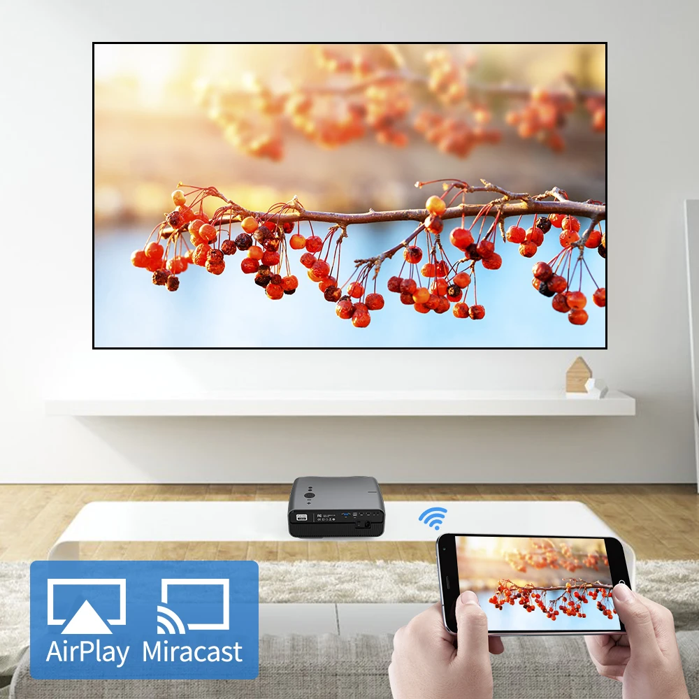 Видео проектор беспроводной Airplay 10000:1 Контрастность 7200 люменов Beamer Бесплатная