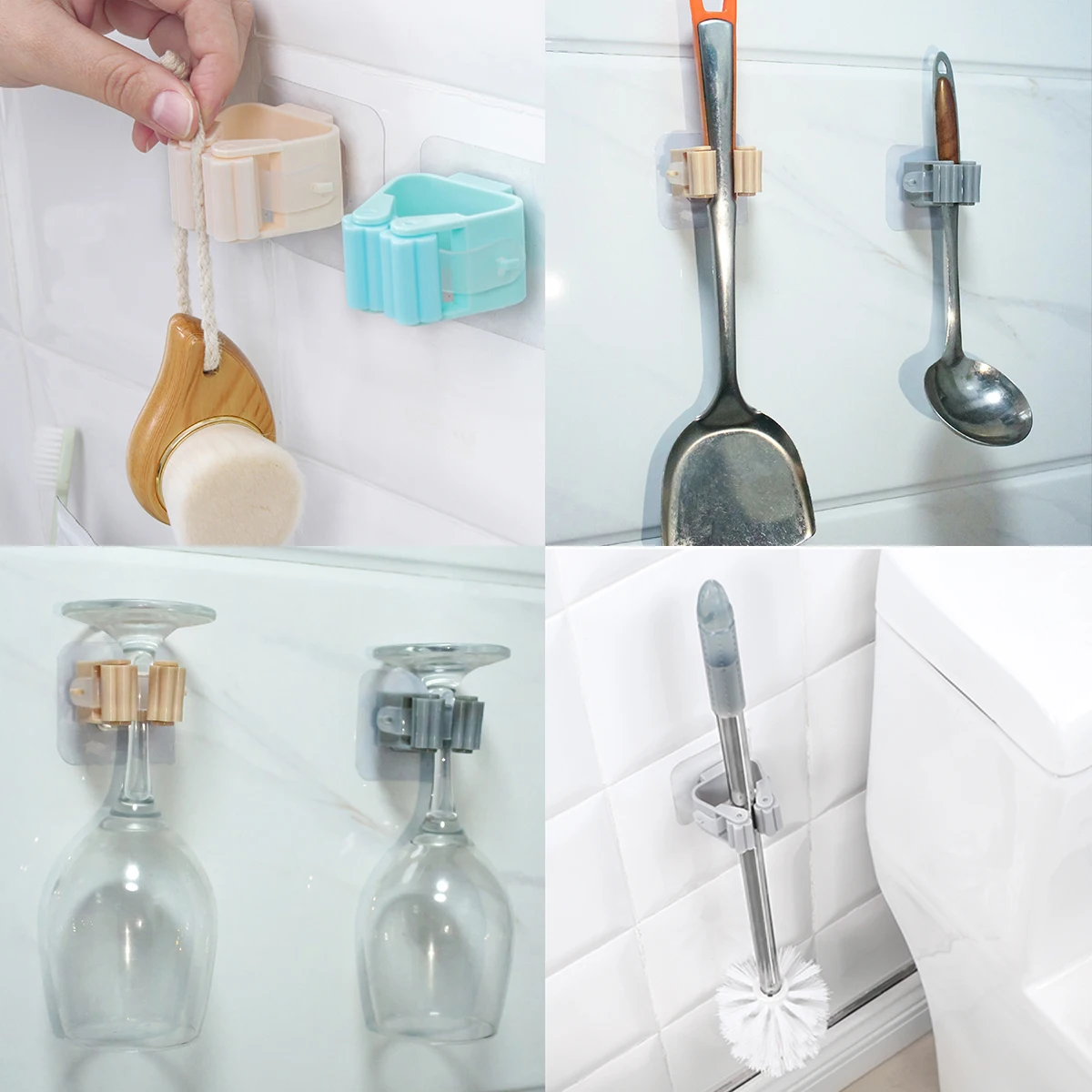 

ANKNDO Wall Mounted Mop Holder Mop Clip Brushbroom Hanger Organizer Hook Kitchen Bathroom Storage Suction Hook Racks Tools
