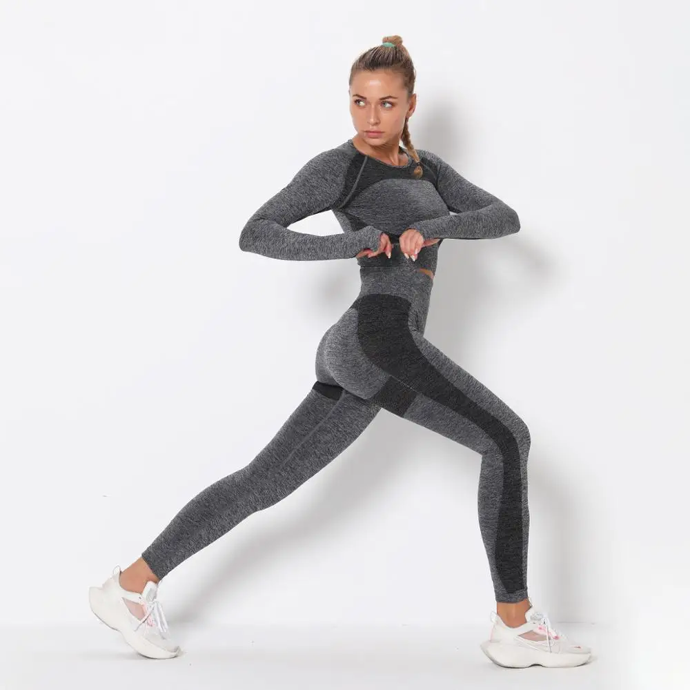 

2020 New Seamless Hollow Out Yoga Sets Women Sportswear Gym Clothing Tracksuits 2PCS Fitness Suits Long Sleeve Shirts+Leggings
