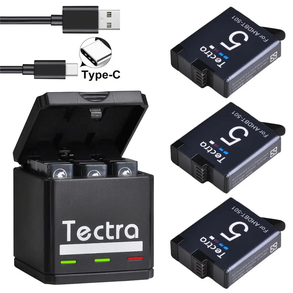3 шт. аккумулятор для GoPro Hero 8 7 6 5 тройное Зарядное устройство USB + порт Type C экшн