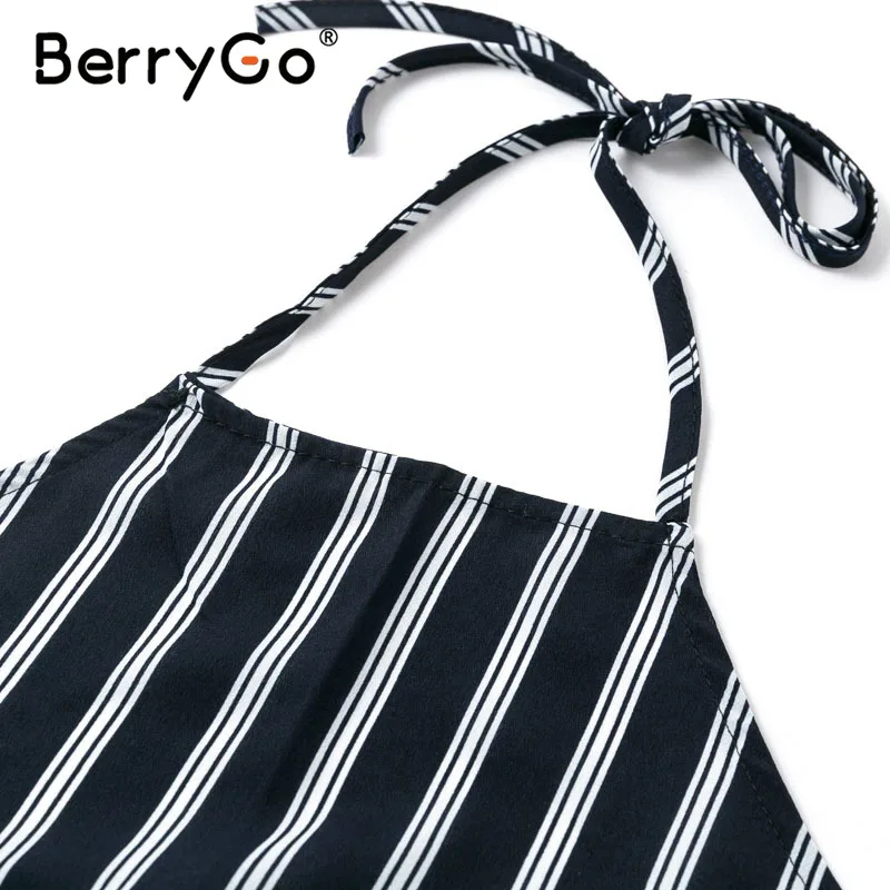 BerryGo полосатый женский комбинезон с открытой спиной на шнуровке богемный