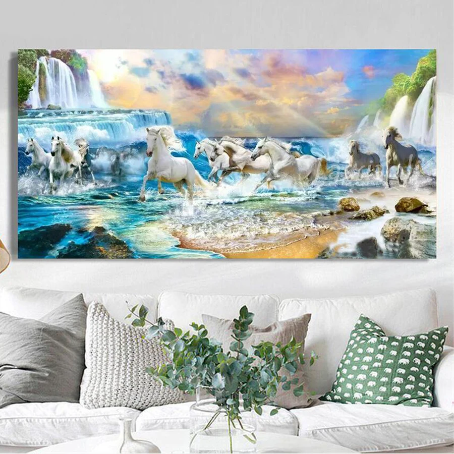 

Home Decor 5D Diamond Horse Embroidery Painting Full Round Drill Pentium Cross Stitch Landscape Picture Handmade Gift Wall Art