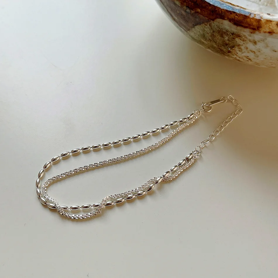 

925 Sterling Silver Bracelet Double Layer Bracelet For Women Elegant Rice Beads Chain Bracelet Shining Star Fine Jewelry Wedding