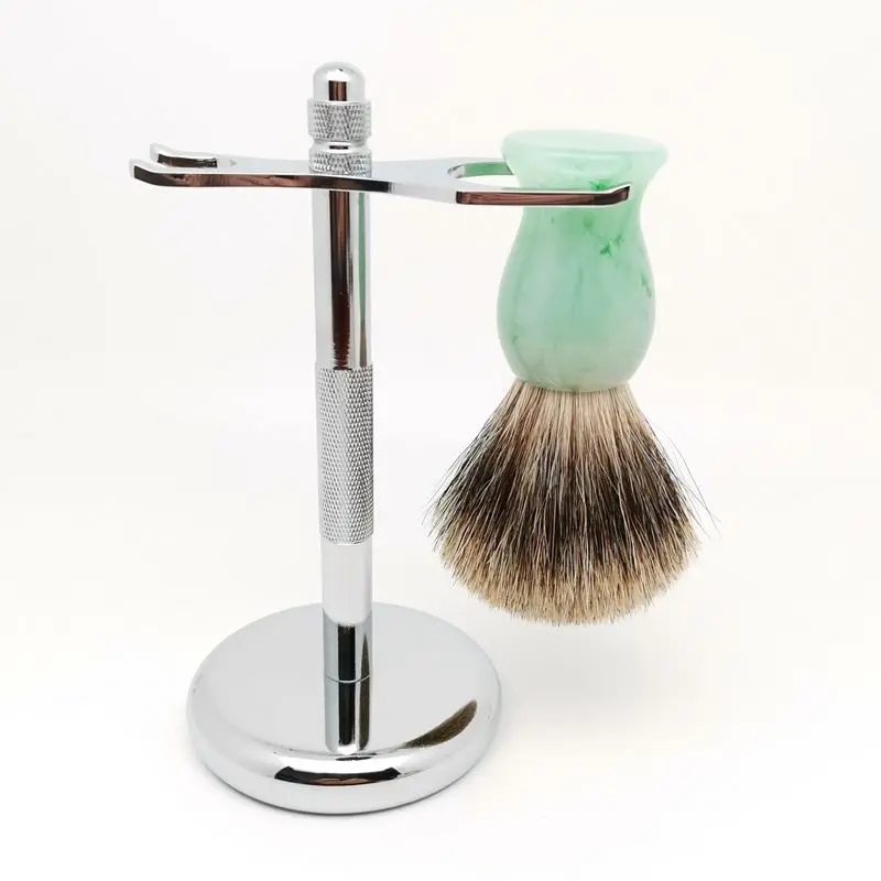 TEYO Two Band Fine Badger Shaving Brush and Shaving Stand Set Perfect for Shaving Cream