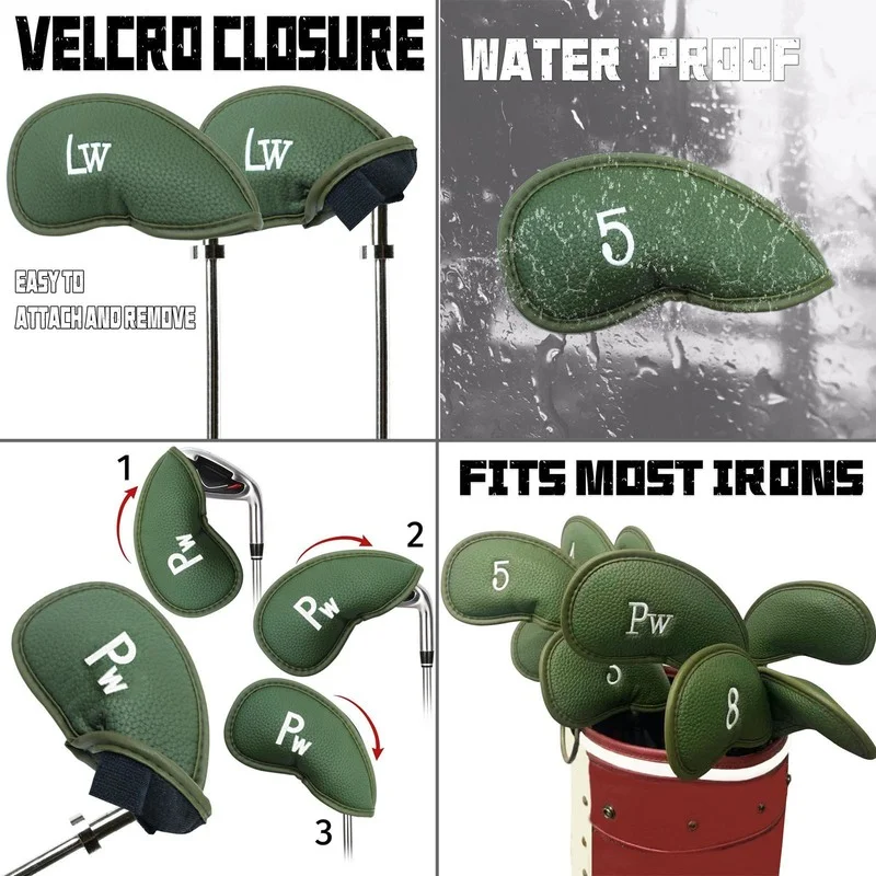 New 12 Pcs Thick Synthetic Leather Golf Iron Head Cover Set Headcover Fit All Brands Irons Clubs Drop Shipping | Спорт и развлечения