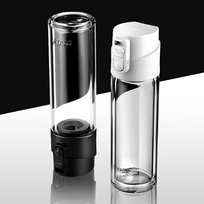 Pinkah Drinking Cup 2-Layer High Borosilicate Glass with Tea Filter Bouncing Lid 380ml Leak-Proof Travel Water Bottle | Дом и сад