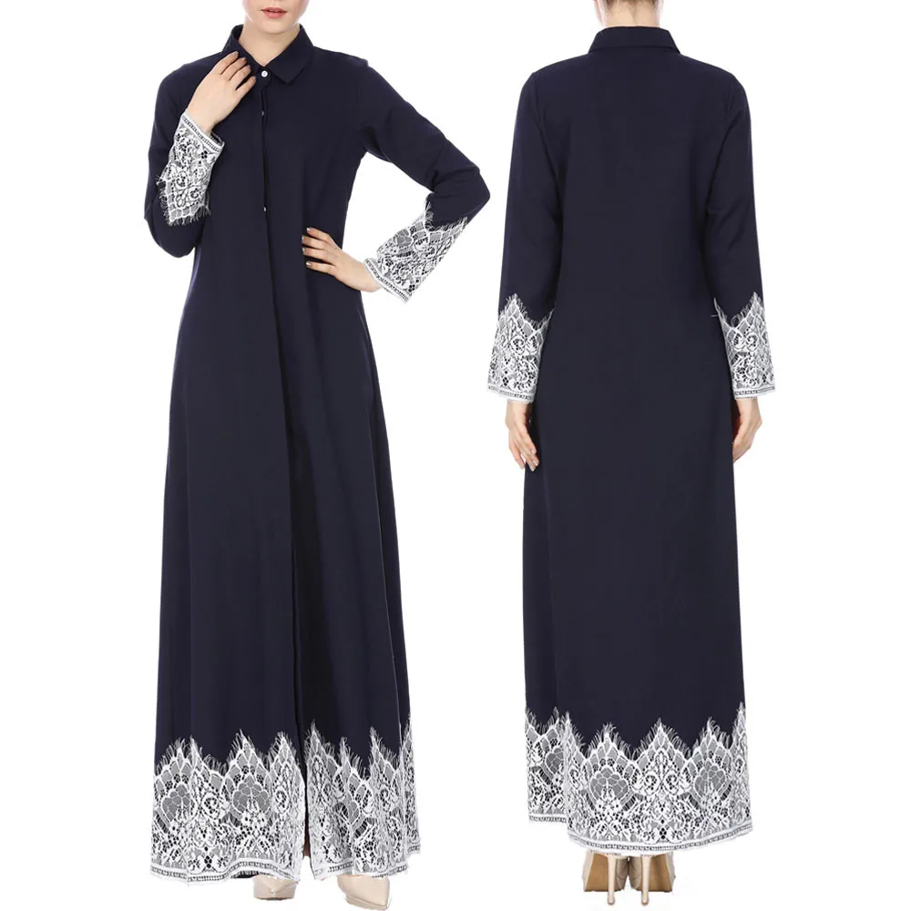 Платье женское кружевное в мусульманском стиле, макси-кафтан с оборками спереди, турецкое платье, абайя, оптовая продажа