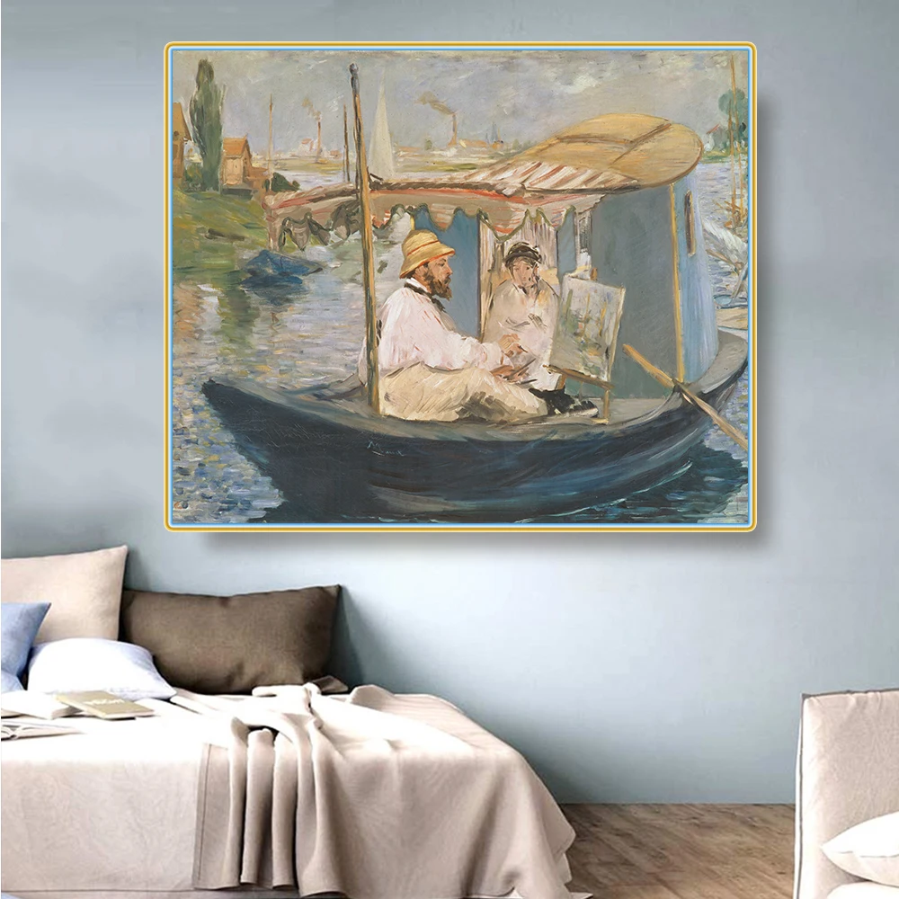 

Citon Edouard Manet《Monet Painting in his Studio Boat, 1874》Canvas Art Oil Painting Artwork Picture Wall Decor Home Decoration