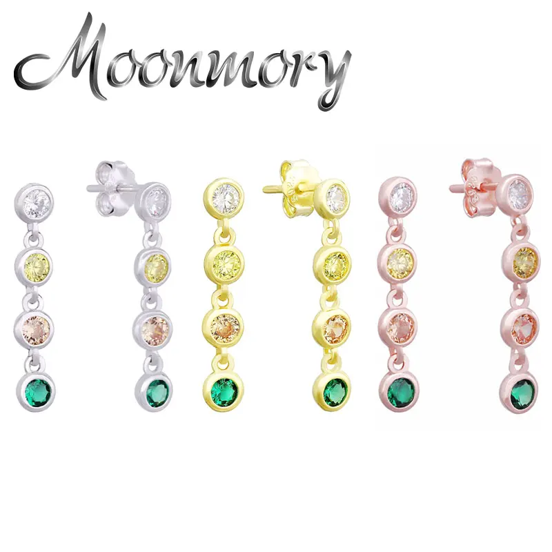 

Женские серьги-гвоздики Moonmory, серьги из серебра 925 пробы с радужным цирконием и цепочкой, ювелирные украшения, 2021