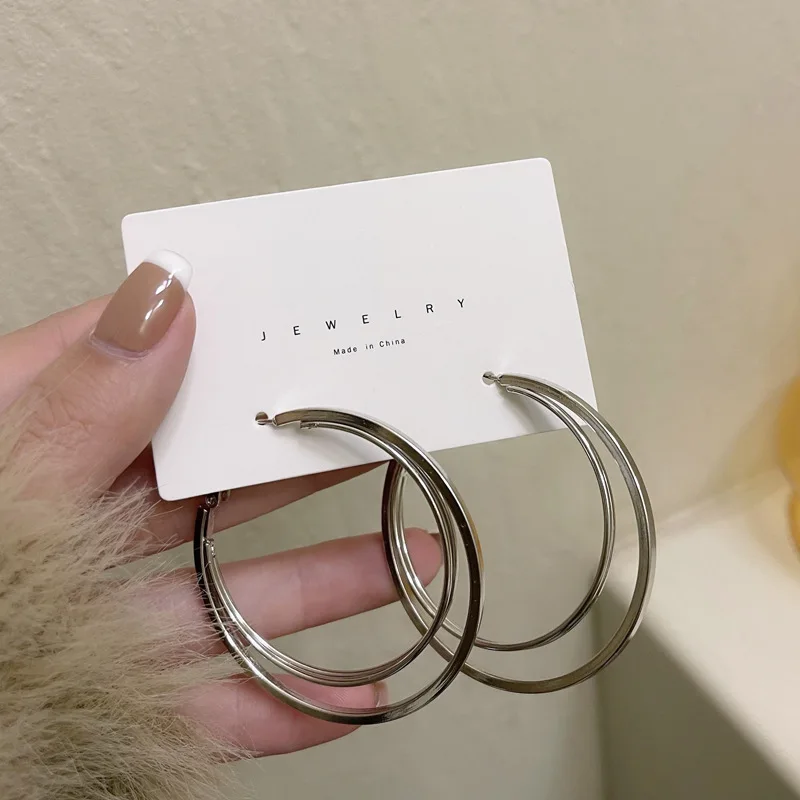 

Round Geometric Double Layers Earrings Hoops Simple Hyperbole Elegant Earrings