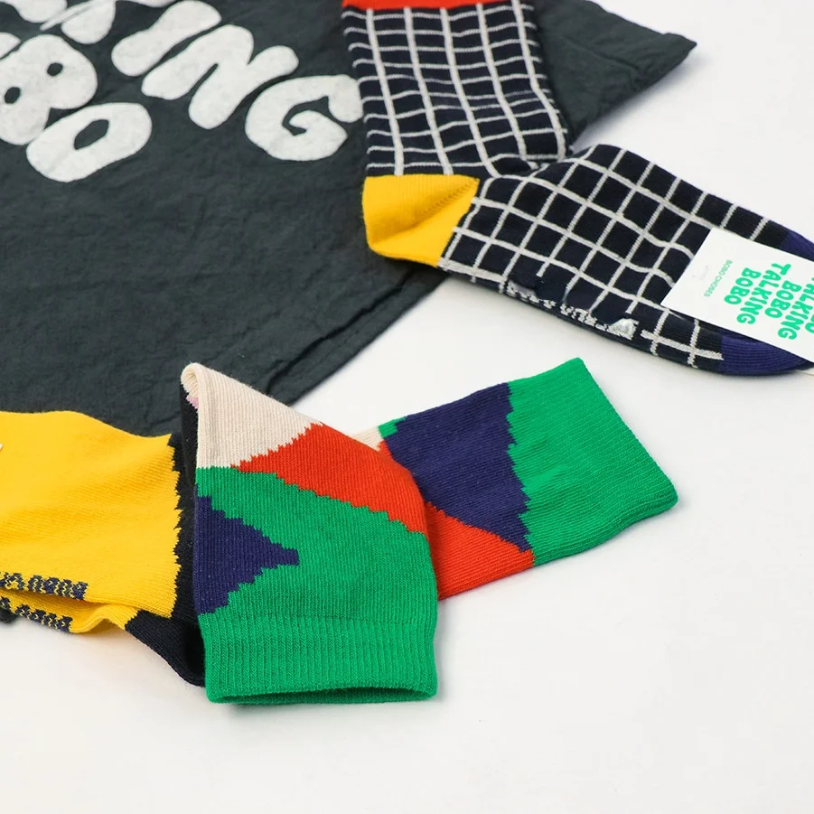 Детские носки bobo для мальчиков новинка осень-зима 2021 тонкие хлопковые клетчатые