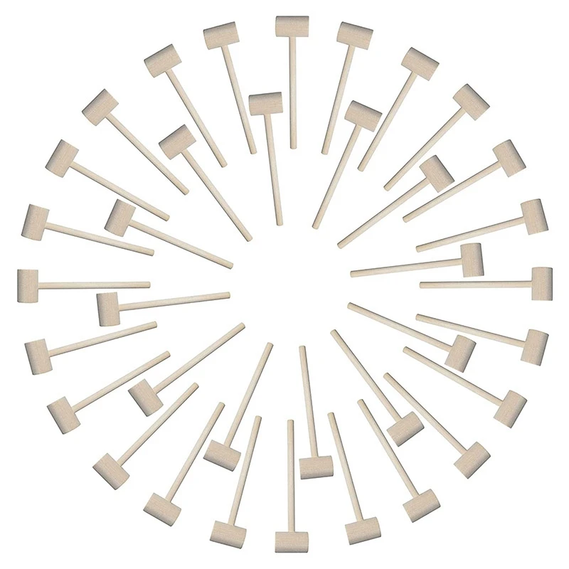 

36 Pieces Mini Wooden Hammers Gavel Toy For Kids, Natural Wood Crab Lobster Seafood Mallets