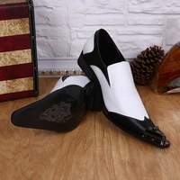christia bella new fashion handmade plus size man black and white joint shoes metal pointed toe real leather mens party shoes