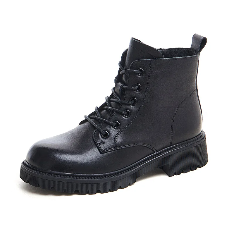 

Genuine Women Martin Boots Side Zipper Autumn British Style Motorcycle Boots Fashion Ladies Winter Booties Knight Shoes
