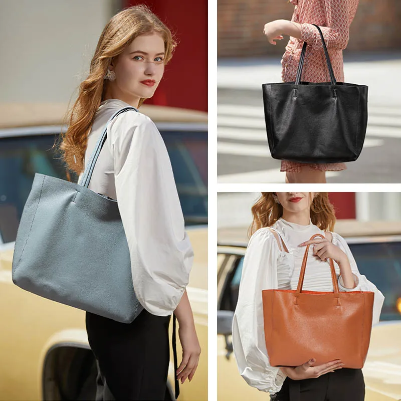 Сумка тоут женская из натуральной воловьей кожи черная/серая/коричневая|Сумки с