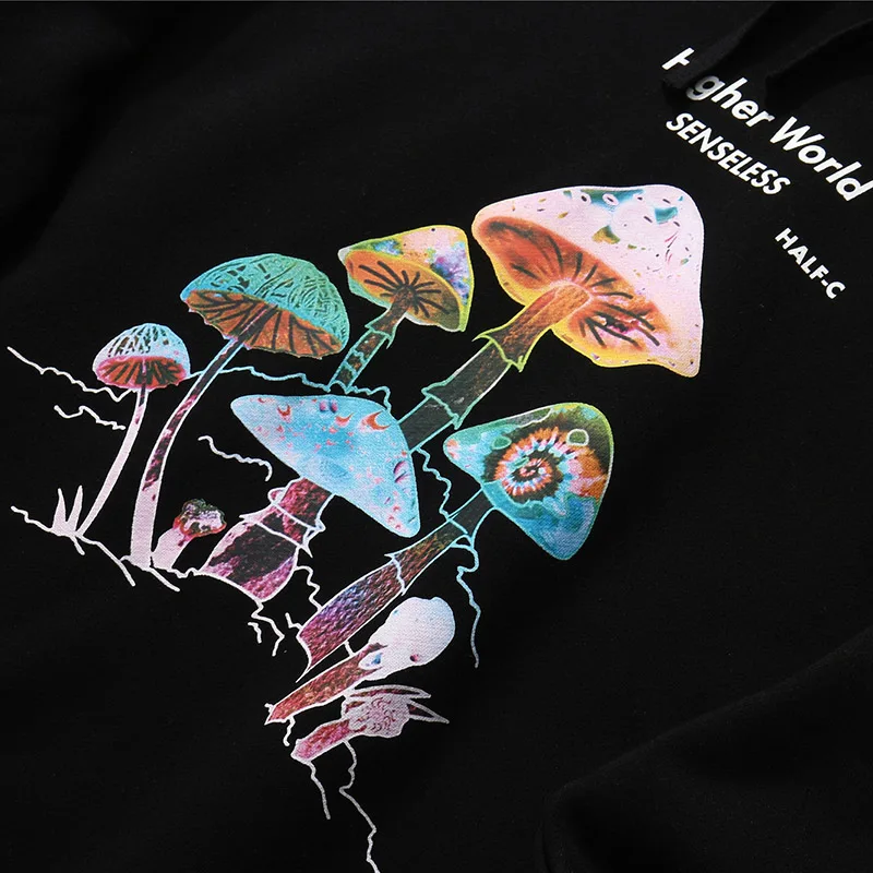 

2020 Men Hip Hop Streetwear Rainbow Mushroom Hoodie Sweatshirt Autumn Winter Harajuku Hoodie Pullover Cotton Hooded Sweatshirt