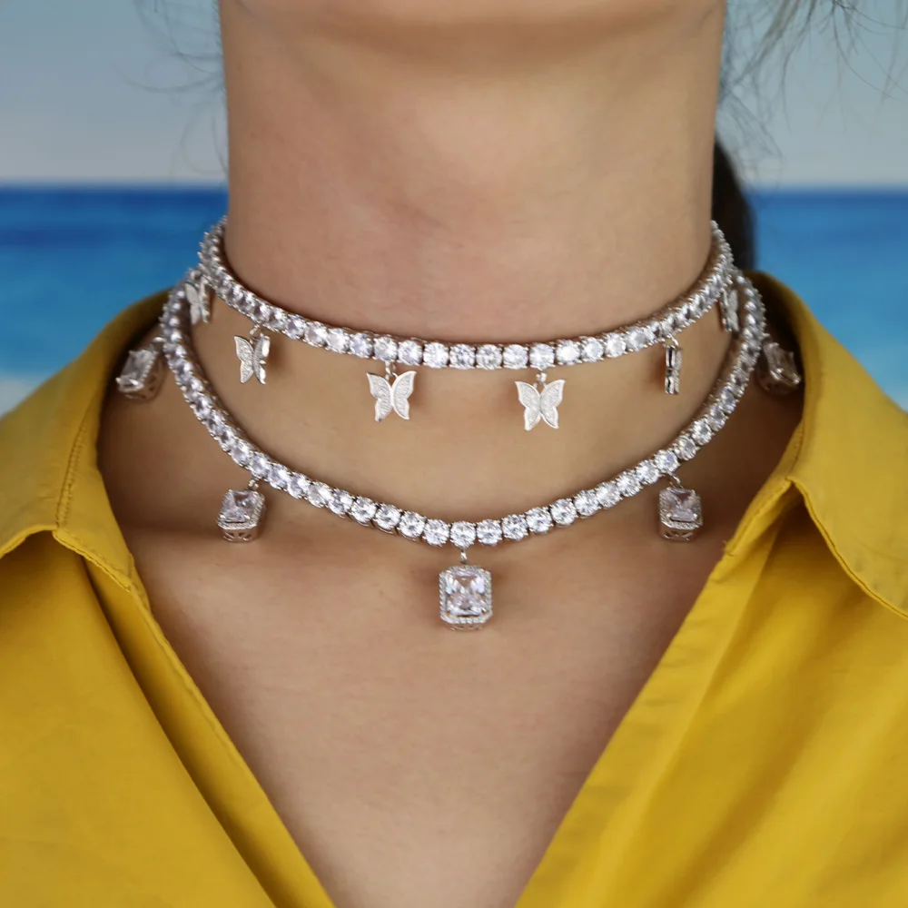 Белый зеленый красный красочный Багет cz падение теннис ожерелье iced out bling чокер для женщин Девушка Роскошные ювелирные изделия