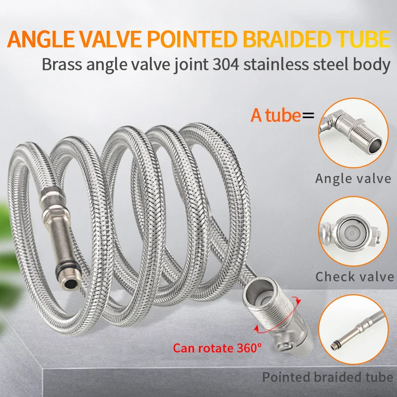 

Угловой клапан, плетеная труба, интегрированная с невозвратным металлическим шлангом из нержавеющей стали 304, кухонная труба для горячей и ...