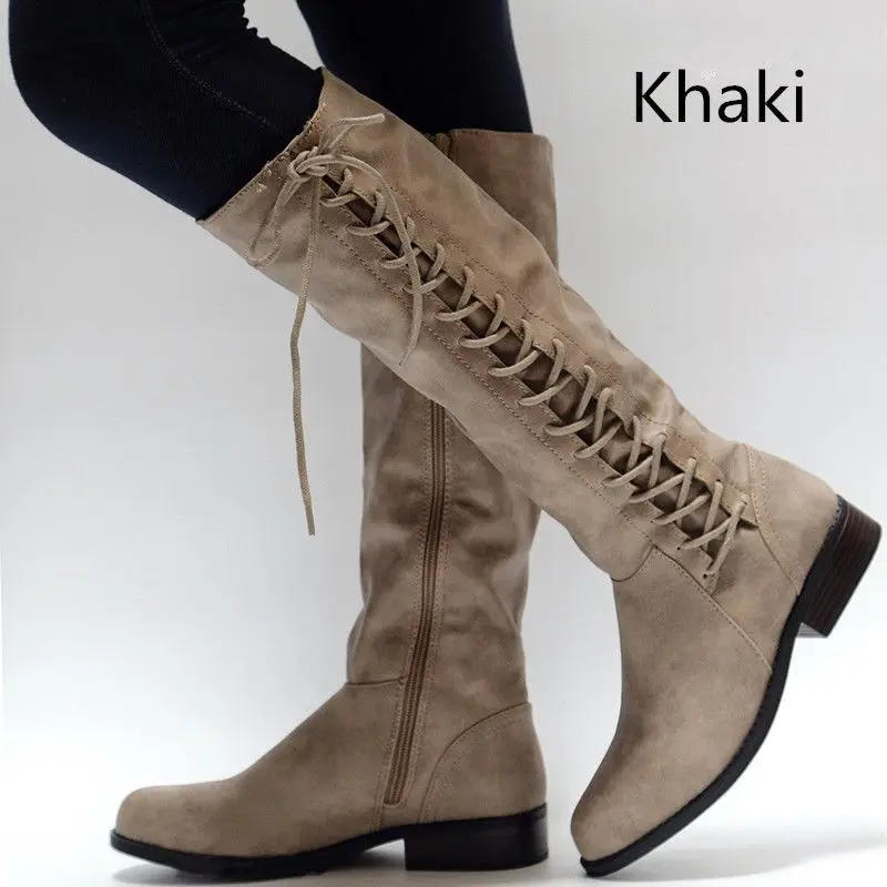 Ретро ботфорты выше колена для женщин на шнуровке Эластичные сапоги верховой