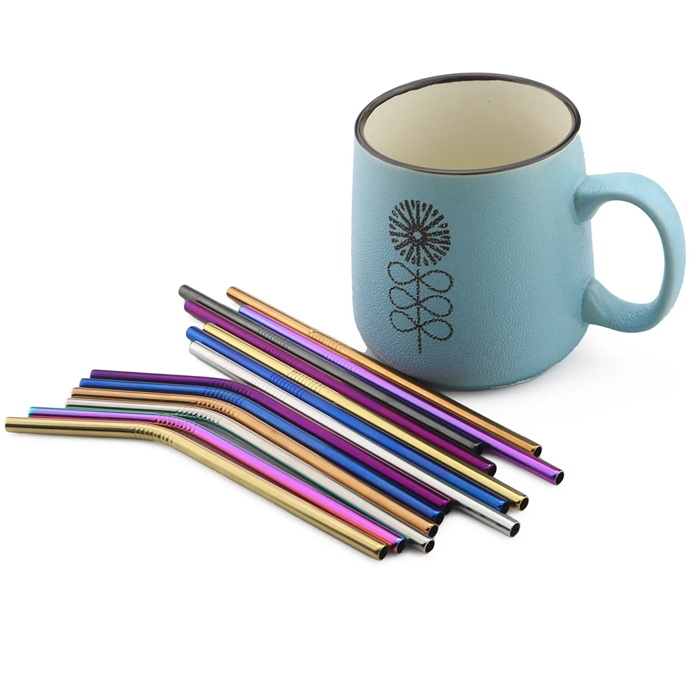 

2pcs Drinking Straws 18/10 Stainless Steel Straw Reusable Straw Colorful Mteal Straw Coffee Party Bar Straw With Cleaner Brush