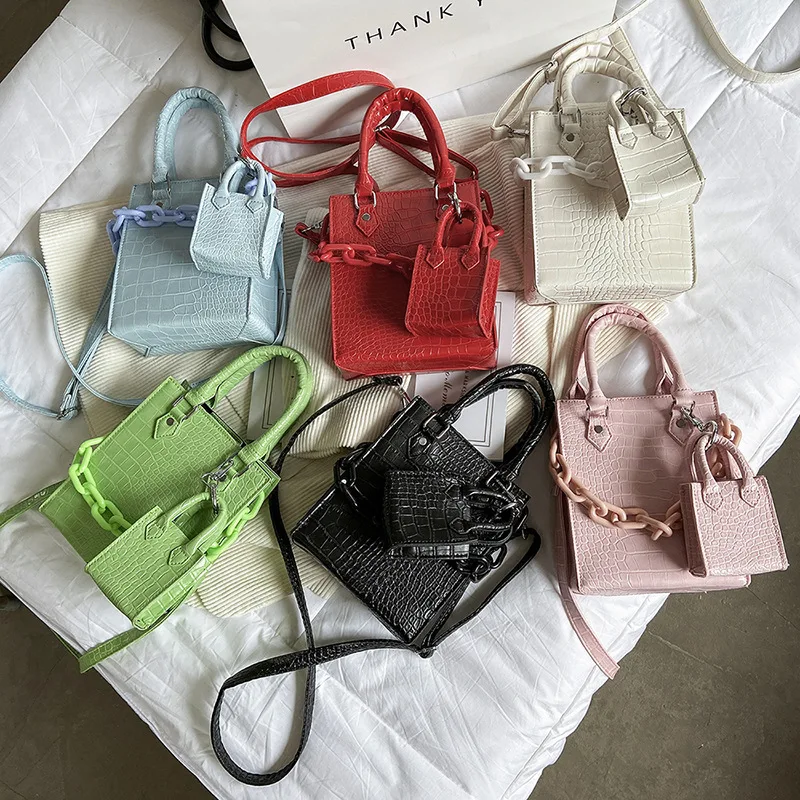 fashion alligator 2 bags set designer acrylic chain women handbags luxury pu leather shoulder crossbody bag lady small tote 2021 free global shipping
