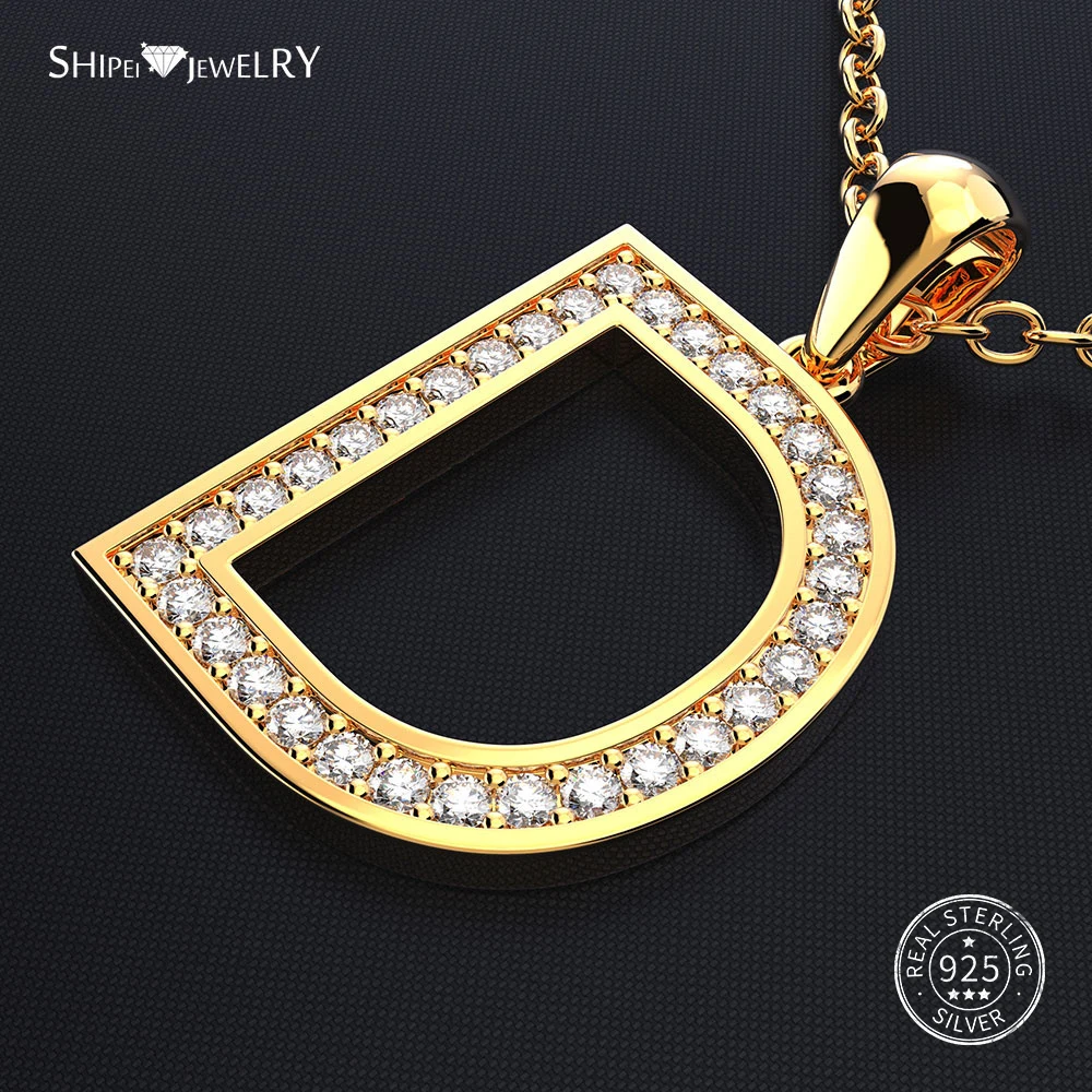 

Shipei 925 Sterling Silver Letter Necklace Initial Yellow Gold Sapphire 26 Letters Pendant Necklace for Women Men Birthday Gift