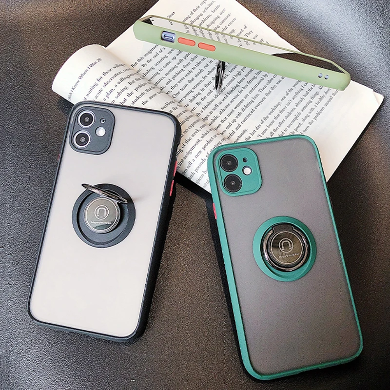 

Ring Holder Phone Cases For iPhone 11 11Pro Max X XR XS Max 11 8 7 Plus SE 2020 Silicone Candy Bumper Transparent Matte Cases