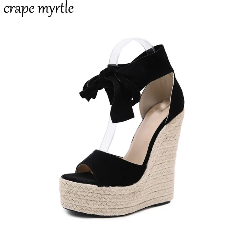 Новинка 2020 женские босоножки из флока женская обувь на танкетке высокий каблук