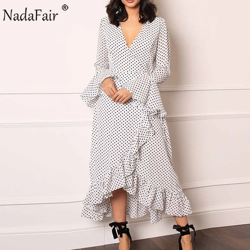 Женское шифоновое платье миди Nadafair Элегантное повседневное в горошек с оборками