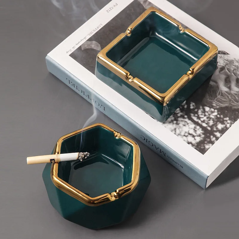 

Nordic luxury ceramic ashtray geometric tracing creative personality fly ash prevention home living room office cigarette tray