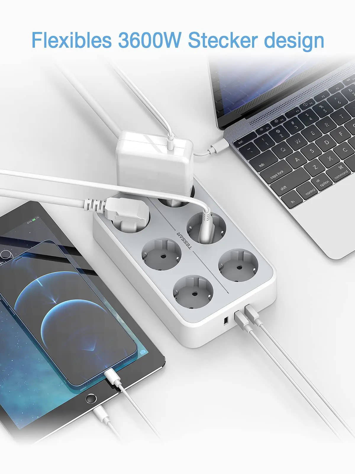 Сетевой фильтр TESSAN 9 в 1 с 6 розетками переменного тока 3 USB портами индикатором