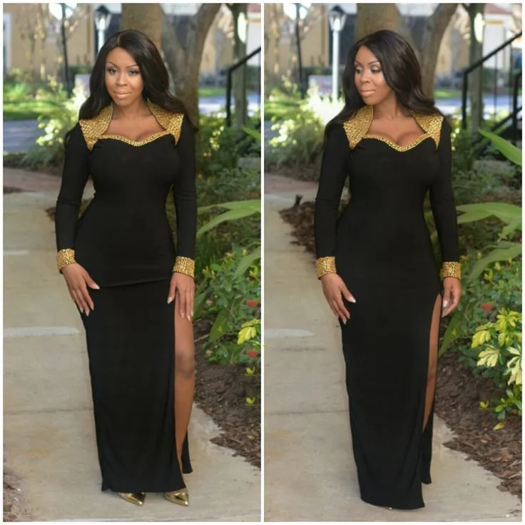 Длинное вечернее платье размера плюс 2016 сексуальное с разрезом сбоку элегантное