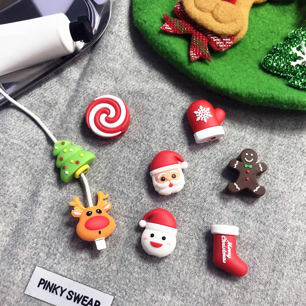 1 шт. милый мягкий силиконовый USB кабель протектор Санта Клаус зарядное