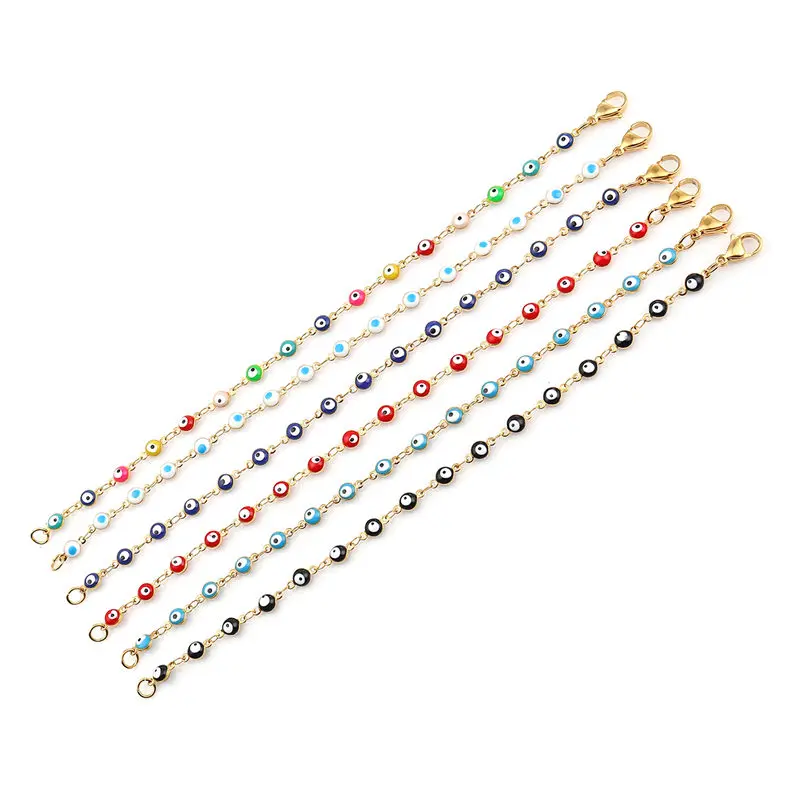 

Fashion Stainless Steel Bracelets For Women Girls Gold Deep Blue Evil Eye Enamel Hand Jewelry Gifts 18.7cm(7 3/8") Long, 1 PC