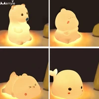 led silicone touch sensor night lights for baby kids child birthday christmas gift recharge cartoon bear dolphin pat night lamp