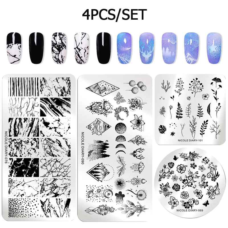 set 8 NICOLE дневник ногтей штамповки пластины набор мраморные Геометрические Цветочные изображения дизайн штамп Шаблоны Печать Искусство Инструменты для трафаретов комплект - Цвет: set 8