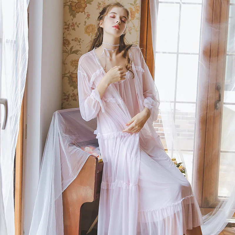 Сексуальный халат комплект из двух предметов на бретельках принцесса Хлопковая