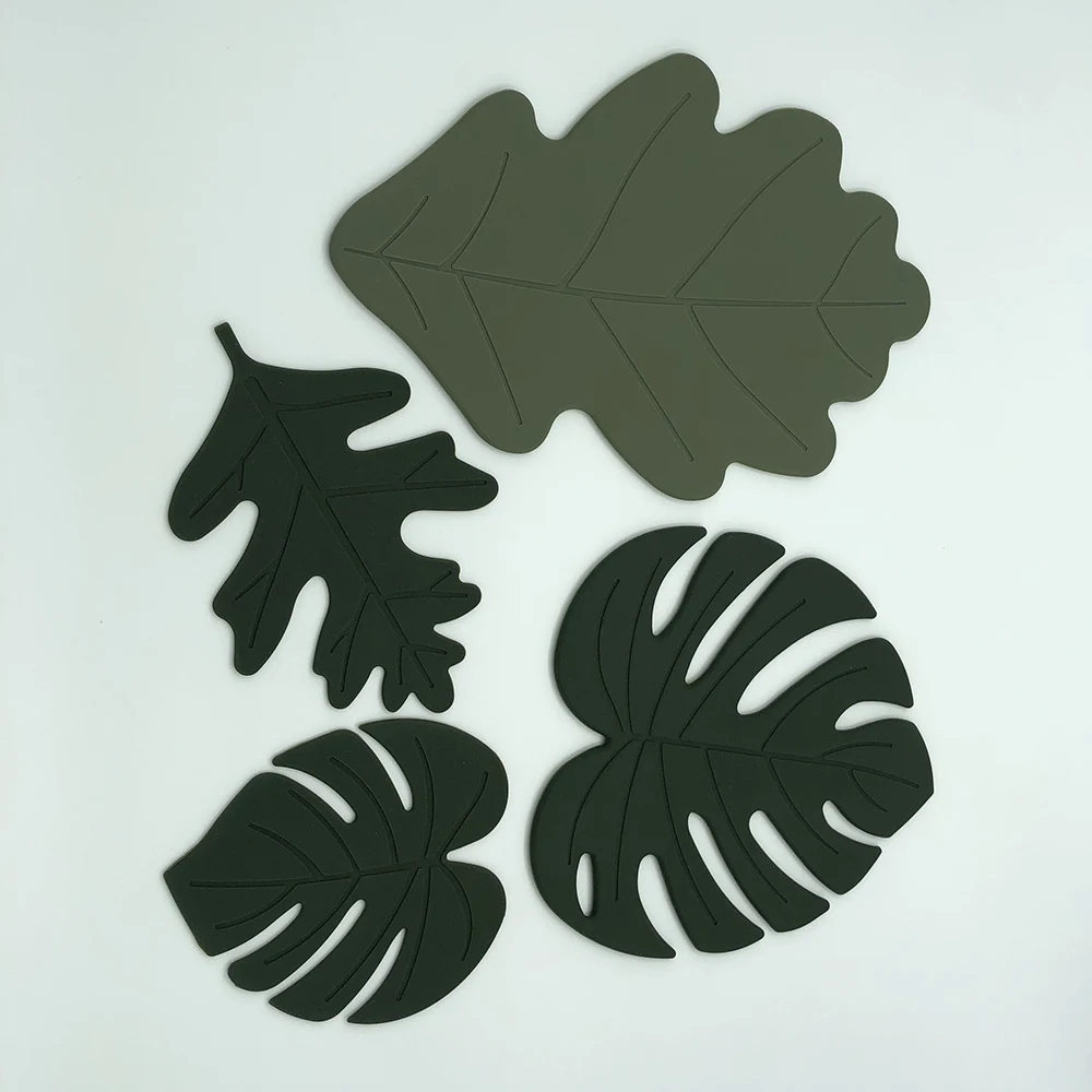 

4 pcs/set Monstera Leaf Shape Dining Table Placemats Lotus Leaf Pattern Coffee Table Mats Non-Slip Washable Cup Mat Table Decor