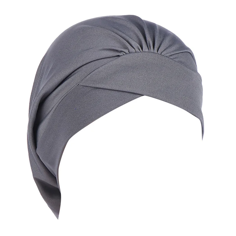 Пурпурно-серый Bohemian Hijab Caps Muslim Women Solid Color Scarf Sun Protection Cap Muslim Multifunctional Turban Ramadan High Quality - Цвет: Пурпурно-серый
