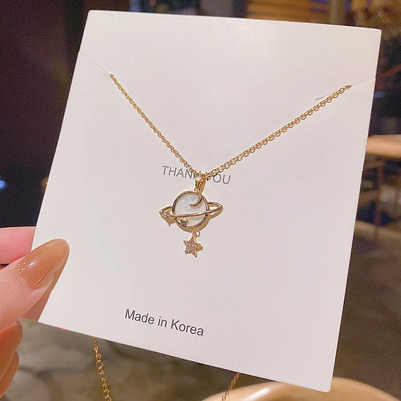 

New Trendy Moon Star Pendant Necklace For Women Fashion Stainless Steel Gold Color Choker Necklace Clavicle Chain Jewelry Gift
