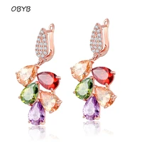 obyb high quality water drop color zircon earring hoop earrings for women fashion personality sweet jewelry gift wedding earring