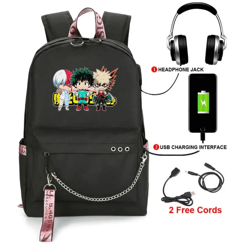

Boku no Hero Cosplay Backpack USB Rechargeable School Backpack Oxford Cloth Bag My Hero Academia Midoriya Izuku Cos Rucksack