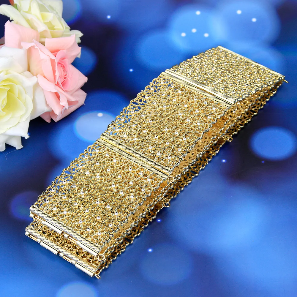 Sunspicems Fashion Wedding Dress Belt for Women Gold Silver Color Wide Metal Waist Chain Full Rhinestone Caftan Jewelry Gift