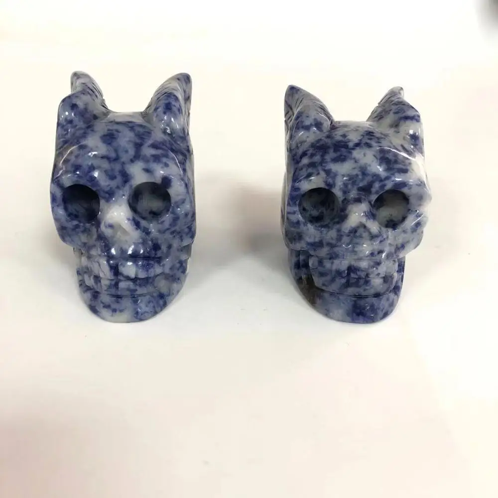2 дюймовый Sodalite Статуэтка череп ручной резной кристалл крыло Череп для украшения