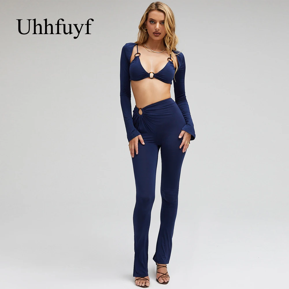 

Новый женский костюм Uhhfuyf, сексуальный Повседневный облегающий пиджак с длинными рукавами, топ-труба, короткие брюки-карандаш, из двух часте...