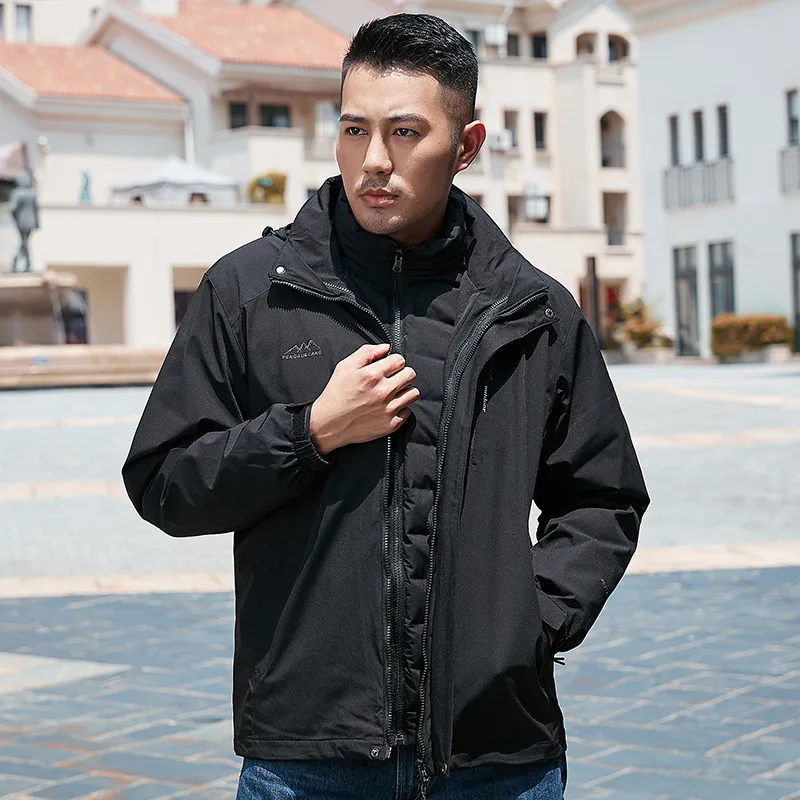 

Exploration Way Wolf Autumn and Winter Three-in-One down Feather Raincoat Jacket Printed Logo Two-Piece Women's Warm Large Size