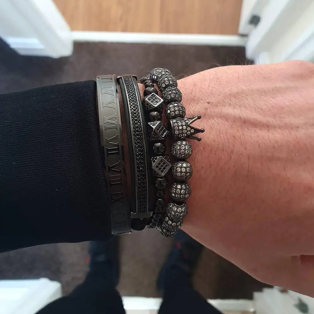 Мужской и женский браслет с короной Numeral из титановой стали в римском стиле 4