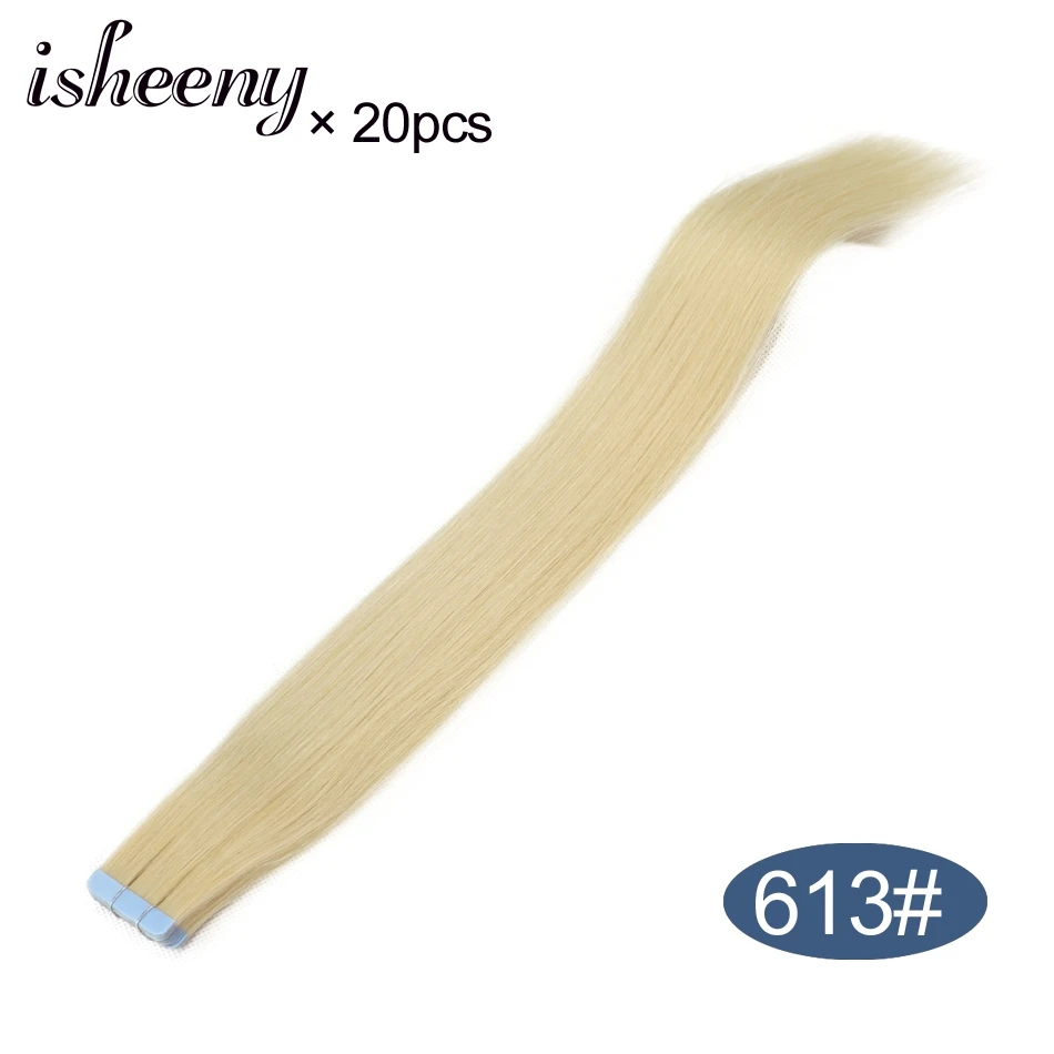 #613 Isheeny 24 дюйма Remy лента для наращивания человеческих волос 20 шт Лента для наращивания прямые европейские волосы пучок кожи уток - Цвет: #613